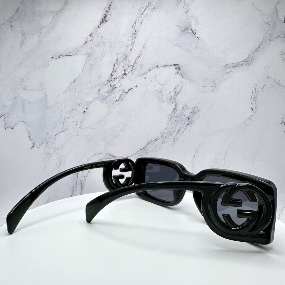 New Gucci Sunglasses Black Rectangle Square GG Logo Triple Black 54mm - Picture 11 of 16